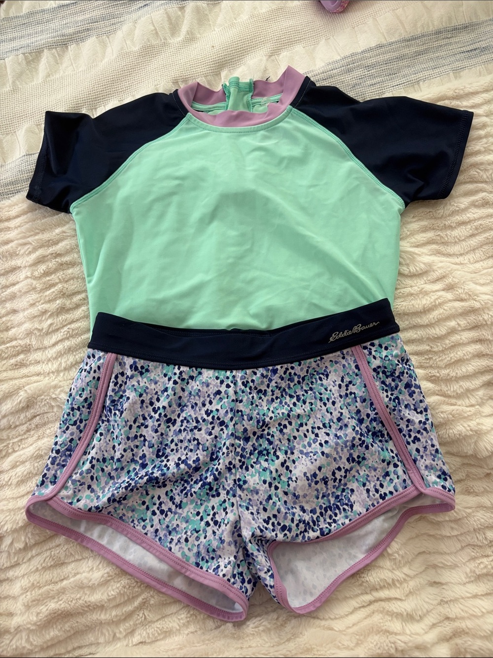 Eddie Bauer Mint, Navy & Lavender Girls' Rash Guard Swim Set